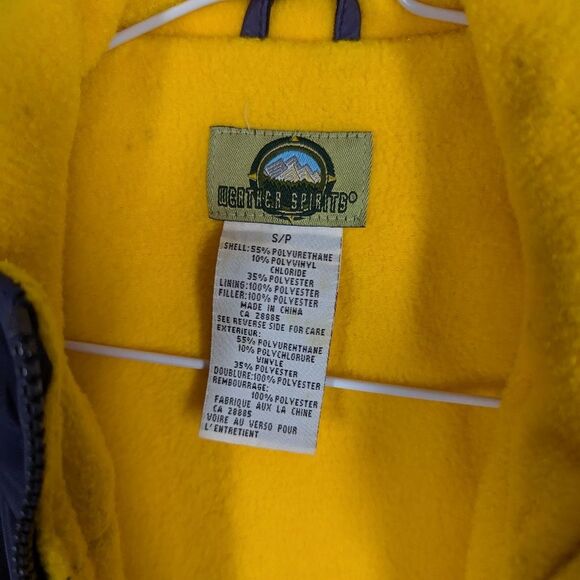 Vintage Northern Spirits Puffer Vest – Blue & Yellow Fleece – Size Small - Picture 4 of 6